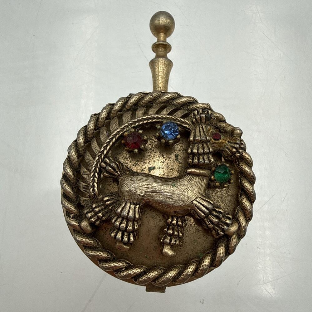 Vtg Poodle Gold tone Jewels Portable Pocket Travel Cigarette Ashtray
